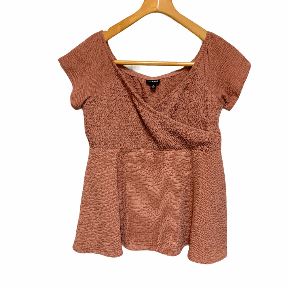 TORRID Rust Textured Surplice Peplum Top - Rust